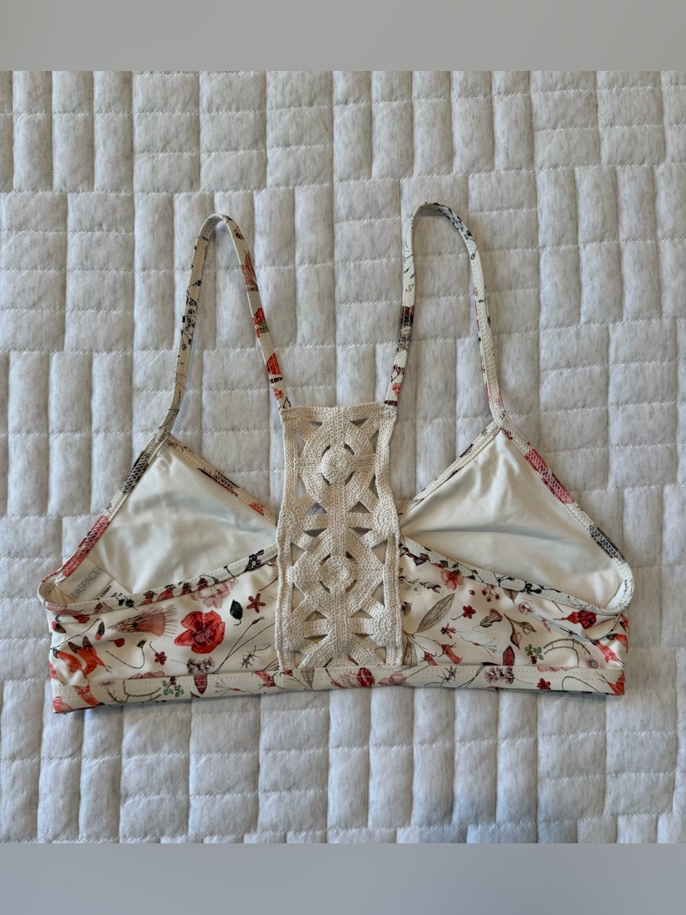 l*space Floral Crochet-Back Swim Top in Cream and Red - Picture 2 of 3